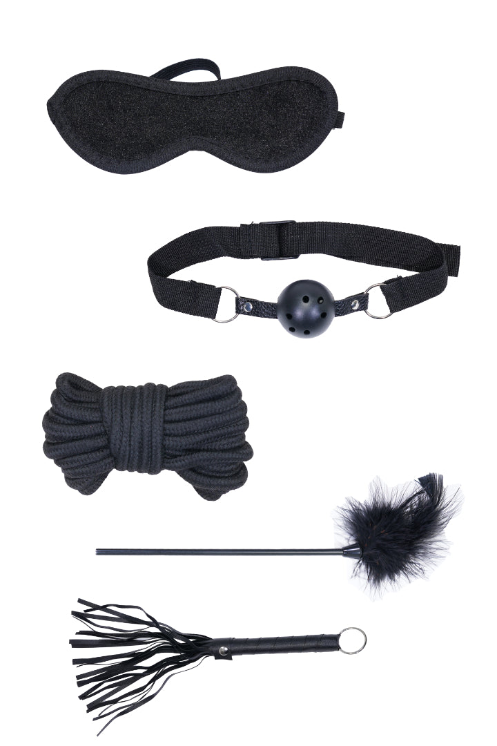AXTZH Six-Piece Lace Bodysuit Set with Eye Mask, Ball Gag, Feather Tickler, Whip, and Accessories for Women X0014-BLACK-BS6P