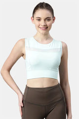 Enamor-E121 Soft Aqua RACER LONGLINE SPORTS BRA | CREW NECK RACER BACK DRY FIT BOUNCE CONTROL SPORTS BRA