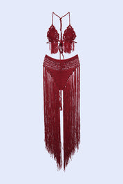 AXTZH Crochet Fringe 2-Piece BEACH WEARX0381-SCARLET-BW2PF