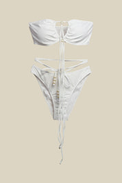 AXTZH 3-Piece Tie-Up Bikini Set with Sheer Sarong SWIM WEAR X1004-WHITE-3PB