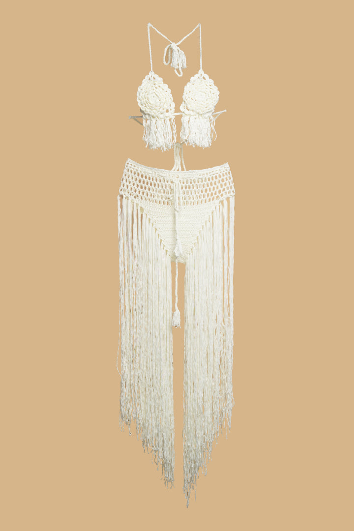 AXTZH Crochet Fringe 2-Piece BEACH WEAR X0381-IVORY-BW2PF