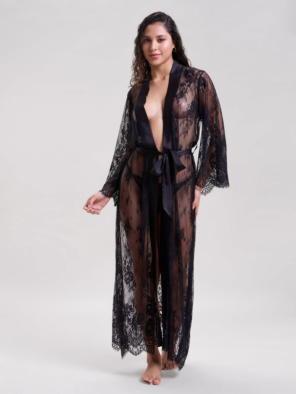Mysthelle BLACK LACE LONG ROBE