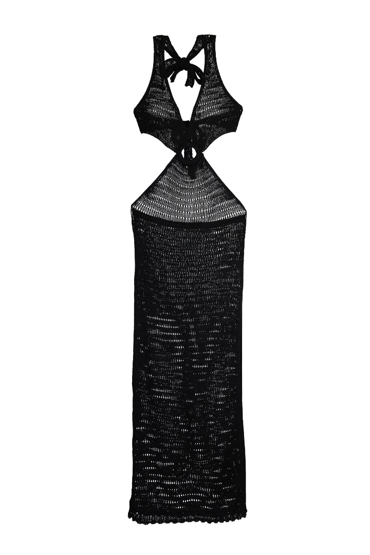 AXTZH One-Piece Knit Beachwear Dress X0410-BLACK-BW1PF