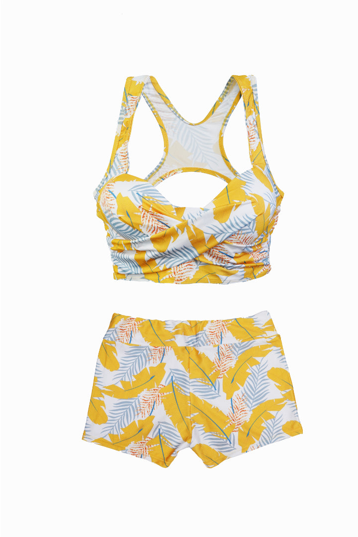 AXTZH Cross-Front Bralette & Shorts Swimwear Set X3026-YELPR-3PS
