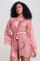 Mysthelle BLUSH PINK LACE ROBE WITH THONG