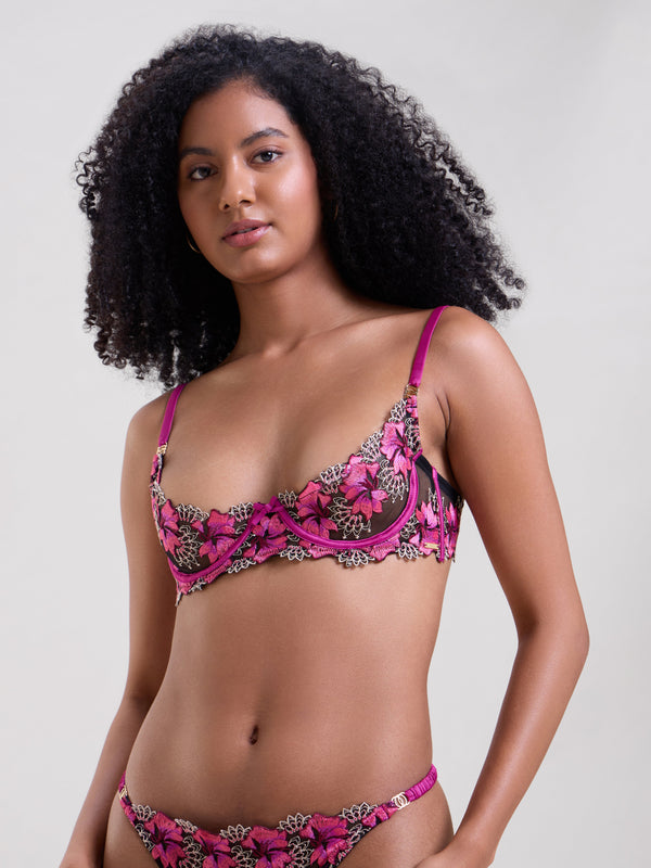 Mysthelle IRIS EMBROIDERED QUARTER CUP BRA & THONG SET