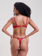 Mysthelle POPPY RED HAND EMBELLISHED BRA & THONG SET