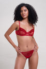Mysthelle POPPY RED HAND EMBELLISHED BRA & THONG SET