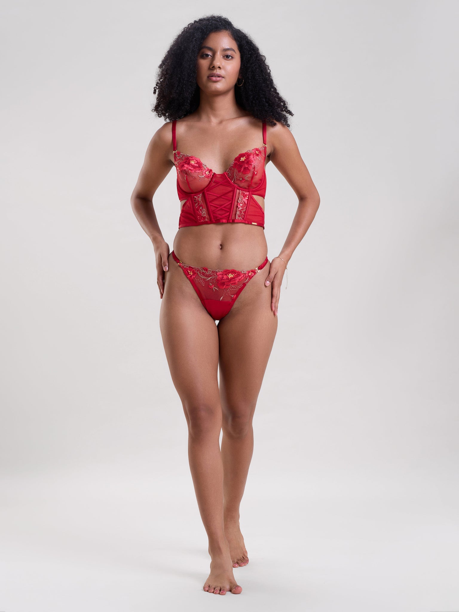 Mysthelle ROSE RED EMBROIDERED LONGLINE BRA