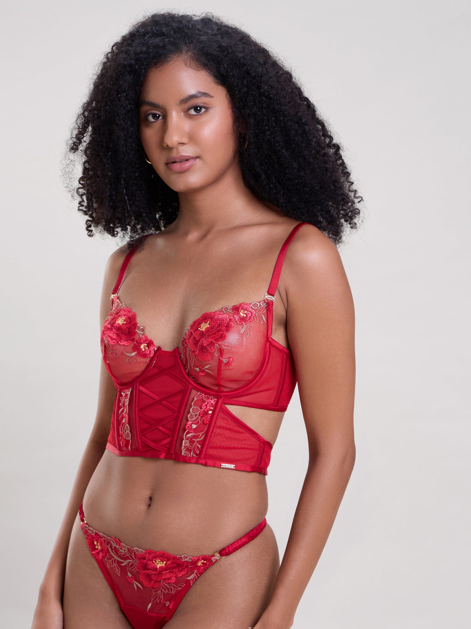 Mysthelle ROSE RED EMBROIDERED LONGLINE BRA