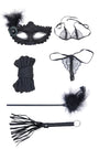 AXTZH Complete Six-Piece Intimate Bodysuit Set with Lace Details, Accessories, and Playful Finishing Touches X0012-BLACK-BS6P