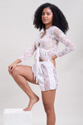 Mysthelle WHITE LACE SHRUG AND SHORTS