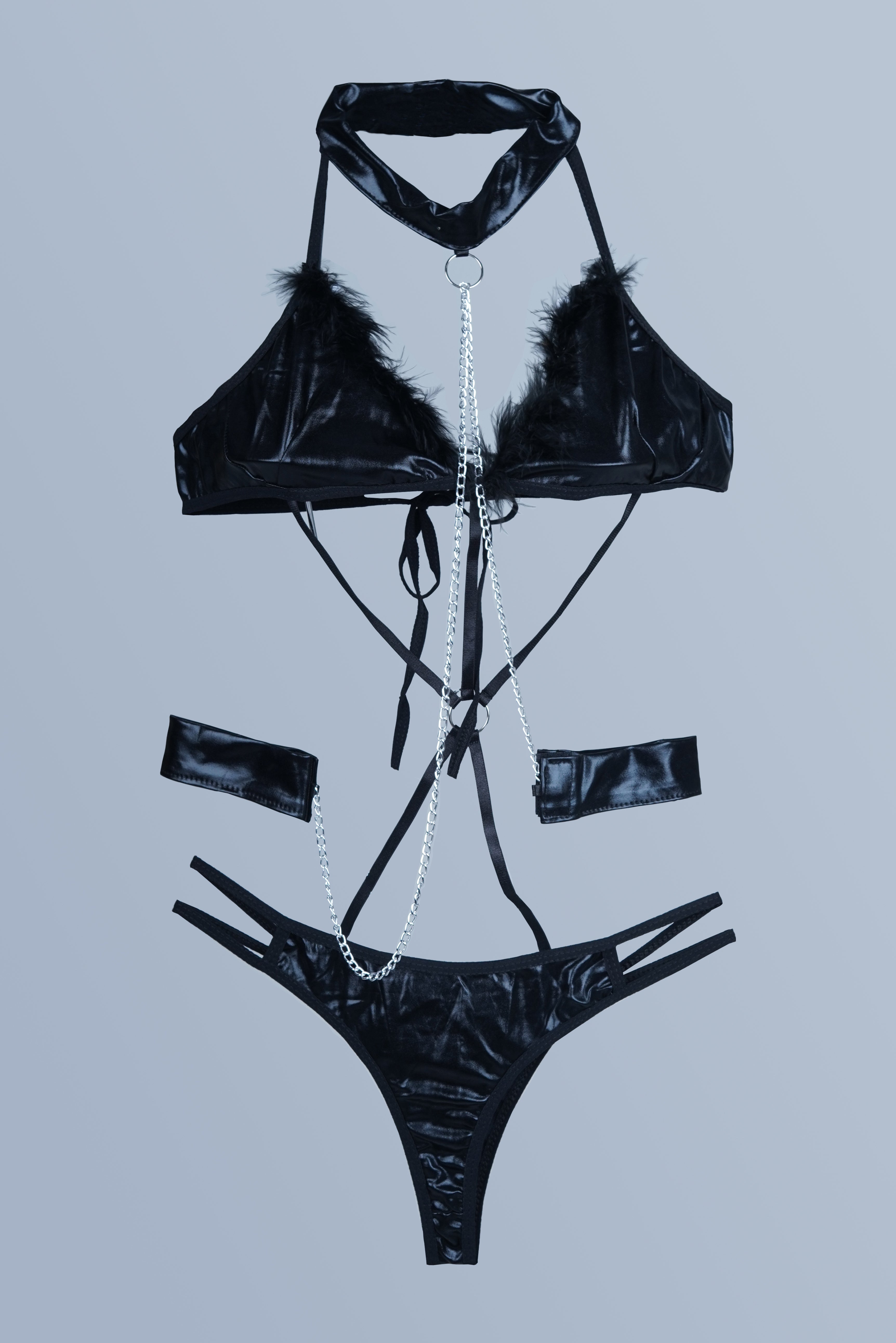 AXTZH Sensual Women’s Nightwear Bodysuit with Harness-Inspired Straps and Statement Accents X0160-BLACK-BS1P
