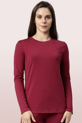 ENAMOR-E057 Burgundy ESSENTIALS COTTON LONG SLEEVE CREW TEE