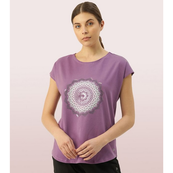 Enamor-E131 MEDITATE TEE | DOLMAN SLEEVE BOAT NECK ANTI-ODOUR STRETCH COTTON GRAPHIC PRINTED TEE