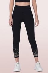 ENAMOR-E040 Jet Black HUGGED LEGGING | DRY FIT PRINTED LEGGINGS