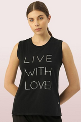 Enamor-E133 Black STAY COOL TANK | CREW NECK ANTI-ODOUR STRETCH COTTON MUSCLE TANK WITH GRAPHIC PRINT