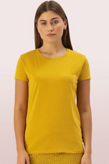 ENAMOR-E047 Mustard Yellow BASIC CREW TEE â€“ GRAPHIC PRINT | SHORT SLEEVE CREW NECK STRETCH COTTON TEE