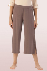 ENAMOR-E064 Umber Brown Melange SHOP IN CULOTTE | CROP LENGTH CULOTTE WITH SMART SIDE SLITS