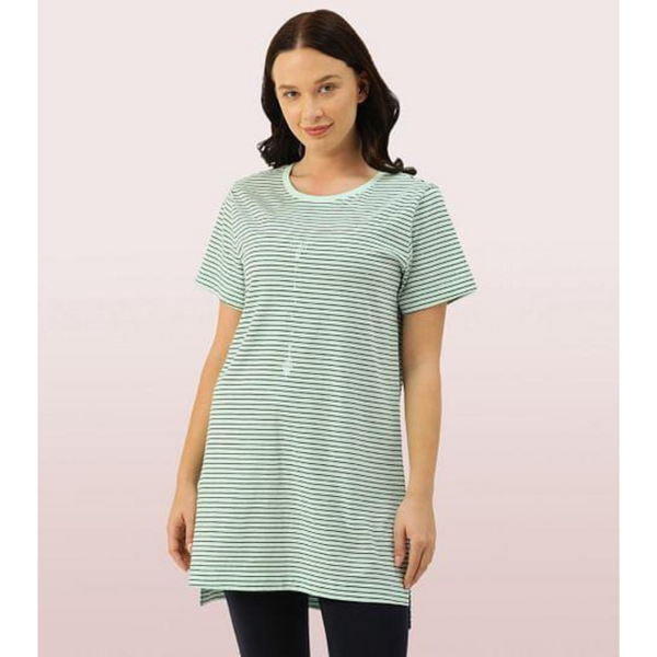 Enamor-EA61 TUNIC TEE â€“ STRIPES | SHORT SLEEVE TUNIC TEE WITH SIDE SLIT & MINDFUL GRAPHIC