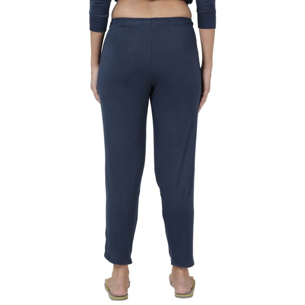 ENAMOR-E048 SHOP-IN PANTS - SOLID | TAPERED LOUNGE PANTS WITH SELF FABRIC DRAWSTRING WITH METAL ENDS