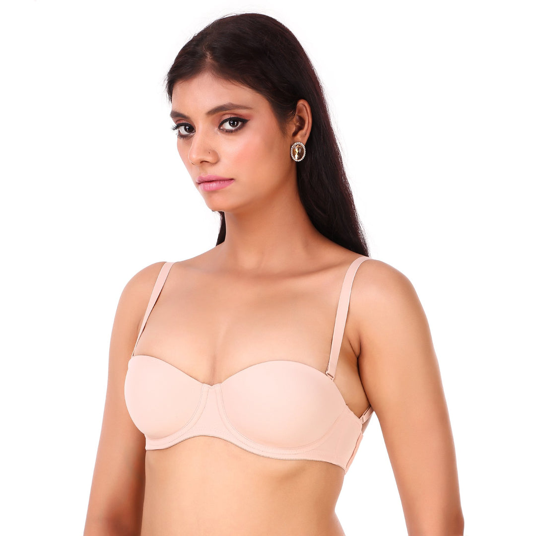 TRIUMPH-122I483  Invisible Wired Half Cup Padded Detachable Multioptional Transparent Backless Party Bra