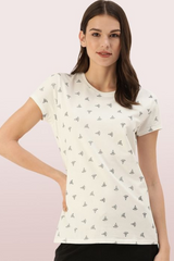 Enamor-E247 Ivory BASIC CREW TEE â€“ PRINTED | SHORT SLEEVE CREW NECK STRETCH COTTON TEE