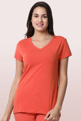 ENAMOR-E067 Ginger ESSENTIALS COTTON BASIC "V" TEE