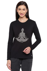 Enamor-E157 Black LONG SLEEVE BASIC CREW TEE â€“ GRAPHIC PRINT | CREW NECK BASIC STRETCH COTTON TEE