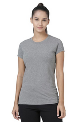ENAMOR-E047 Medium Grey Melange BASIC CREW TEE â€“ GRAPHIC PRINT | SHORT SLEEVE CREW NECK STRETCH COTTON TEE
