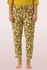 ENAMOR-E048 Jungle Aop SHOP-IN PANTS - SOLID | TAPERED LOUNGE PANTS WITH SELF FABRIC DRAWSTRING WITH METAL ENDS
