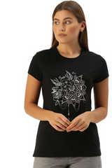 Enamor-E147 Black BASIC CREW TEE â€“ GRAPHIC PRINT | SHORT SLEEVE CREW NECK STRETCH COTTON TEE