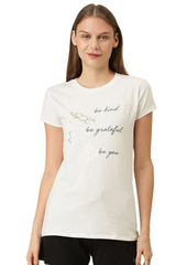 Enamor-E147 Ivory BASIC CREW TEE â€“ GRAPHIC PRINT | SHORT SLEEVE CREW NECK STRETCH COTTON TEE