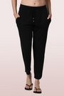 ENAMOR-E048 Jet Black SHOP-IN PANTS - SOLID | TAPERED LOUNGE PANTS WITH SELF FABRIC DRAWSTRING WITH METAL ENDS