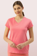 ENAMOR-E067 Bubble Pink ESSENTIALS COTTON BASIC "V" TEE