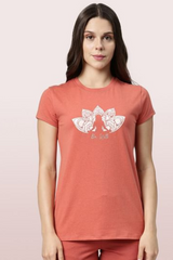 Enamor-E147 Brick W Lotus BASIC CREW TEE â€“ GRAPHIC PRINT | SHORT SLEEVE CREW NECK STRETCH COTTON TEE