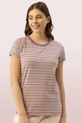 Enamor-EA47 Violet BASIC CREW TEE â€“ STRIPED | SHORT SLEEVE CREW NECK STRETCH COTTON TEE
