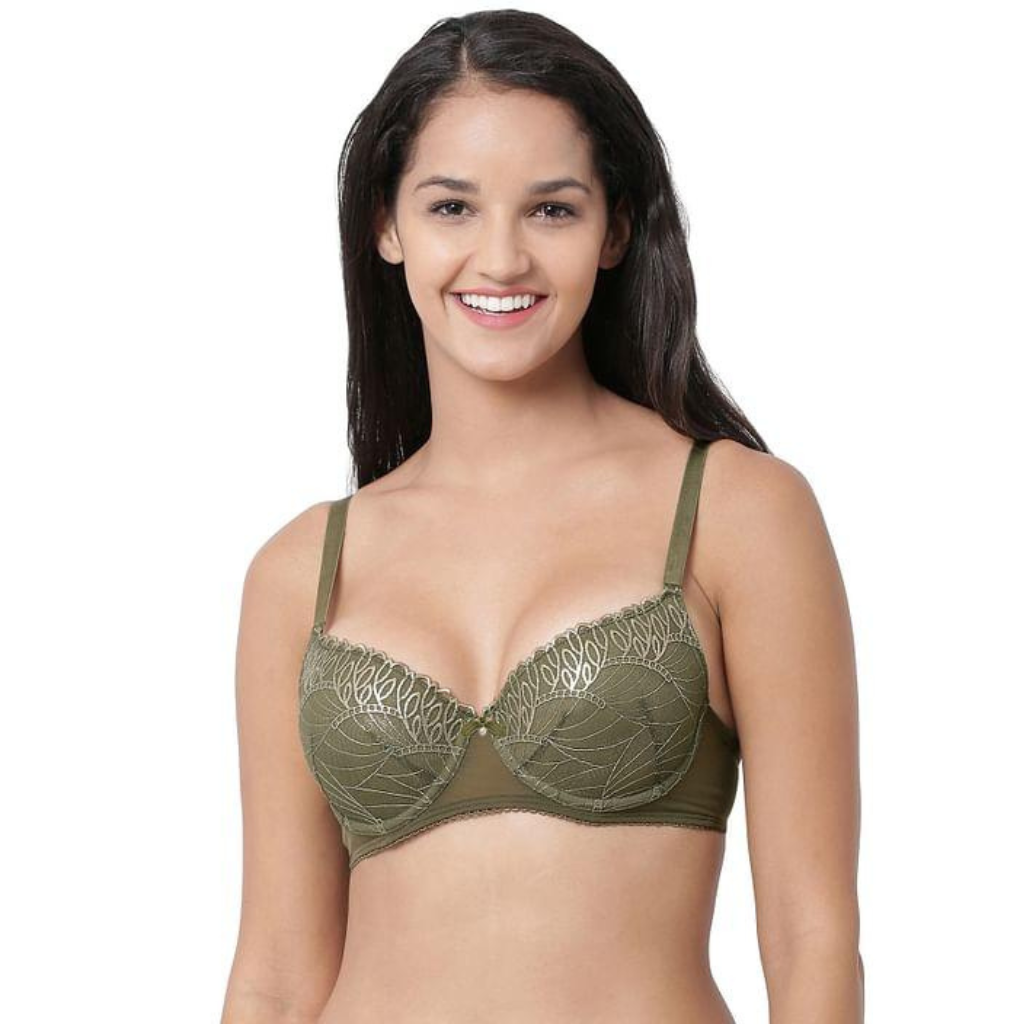 Enamor-F042 Curve Enhancing Balconette Lace Bra - Padded Wired Medium Coverage