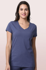 ENAMOR-E067 Smokey Blue ESSENTIALS COTTON BASIC "V" TEE