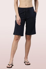 ENAMOR-E044 Navy CITY SHORTS | COTTON KNEE LENGTH SHORTS