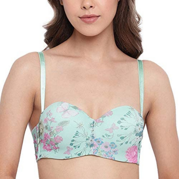 Enamor-F074Mint Floral Full Figure Strapless Multi-Way Bra - Padded Wired Medium Coverage
