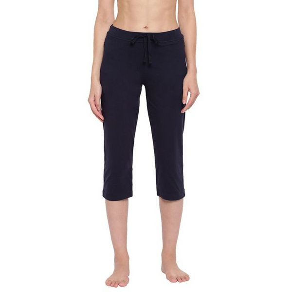ENAMOR-E018 Navy ESSENTIALS STRETCH COTTON LOUNGE CAPRI FOR WOMEN SLIM FIT