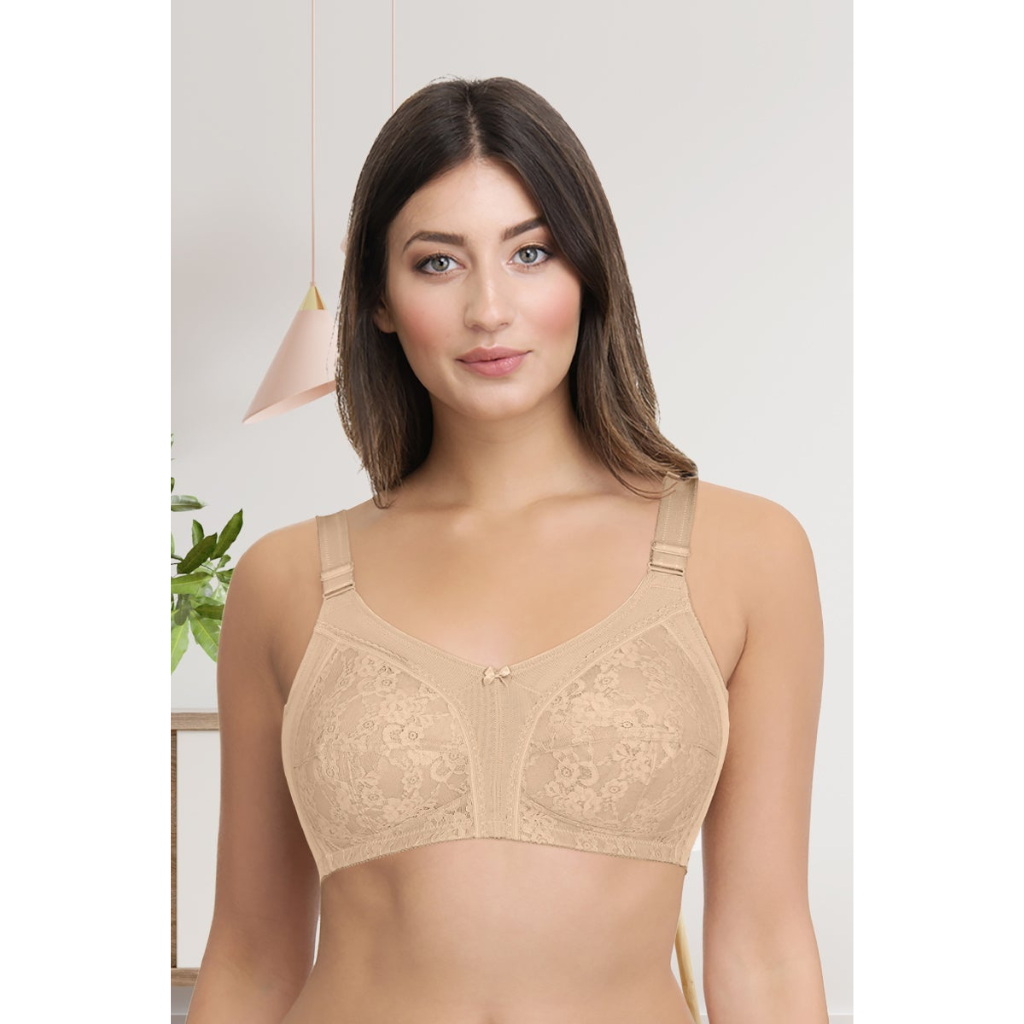 AMANTE BRA -BRA81901 Magic Support Non-padded Non-wired Lace Sandalwood Bra