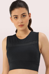 Enamor-E121 Black RACER LONGLINE SPORTS BRA | CREW NECK RACER BACK DRY FIT BOUNCE CONTROL SPORTS BRA