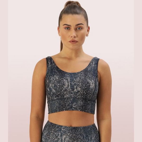 Enamor-E217 LONGLINE SPORTS BRA â€“ PRINTED | SCOOP NECK MEDIUM IMPACT DRY FIT SPORTS BRA