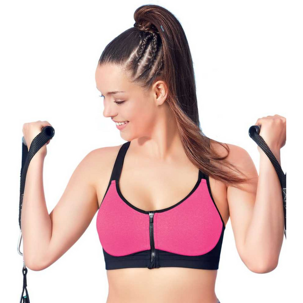 Enamor-SB11 Meida Pink High Impact Sports Bra Padded, Wirefree & Front Zipper