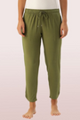 ENAMOR-E048 Pickle Green SHOP-IN PANTS - SOLID | TAPERED LOUNGE PANTS WITH SELF FABRIC DRAWSTRING WITH METAL ENDS