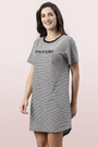 ENAMOR-E8S2 Black & White BASIC DRESS | COTTON SLOUNGE MINI DRESS WITH CHEST GRAPHIC