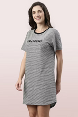 ENAMOR-E8S2 Black & White BASIC DRESS | COTTON SLOUNGE MINI DRESS WITH CHEST GRAPHIC