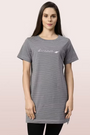 Enamor-EA61 Medium Grey Melange TUNIC TEE â€“ STRIPES | SHORT SLEEVE TUNIC TEE WITH SIDE SLIT & MINDFUL GRAPHIC